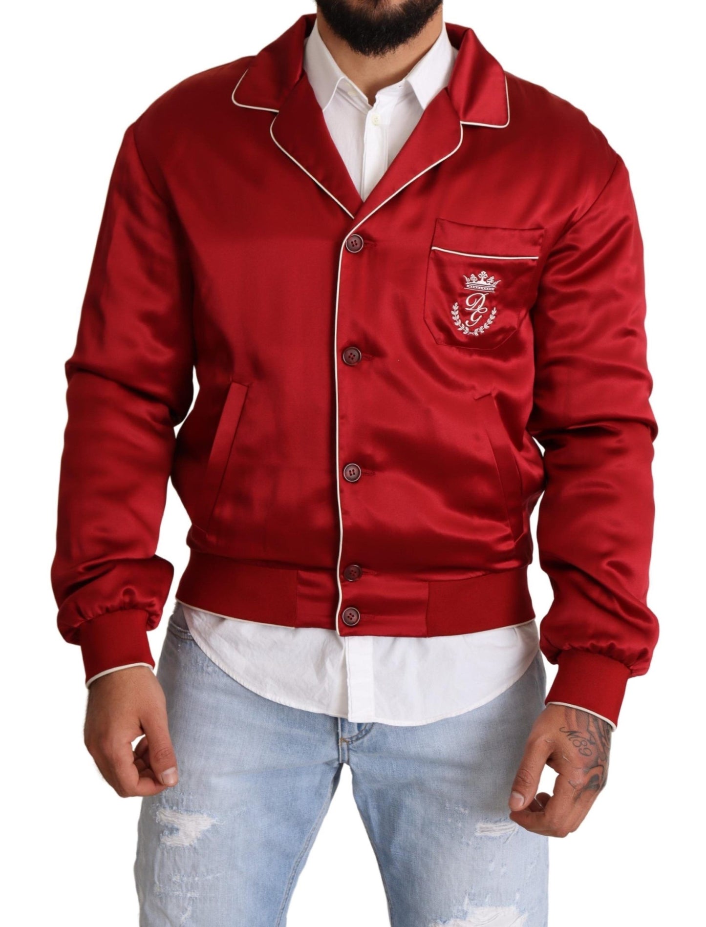 Dolce & Gabbana Sumptuous Silk Red Bomber Jacket IT48 / M