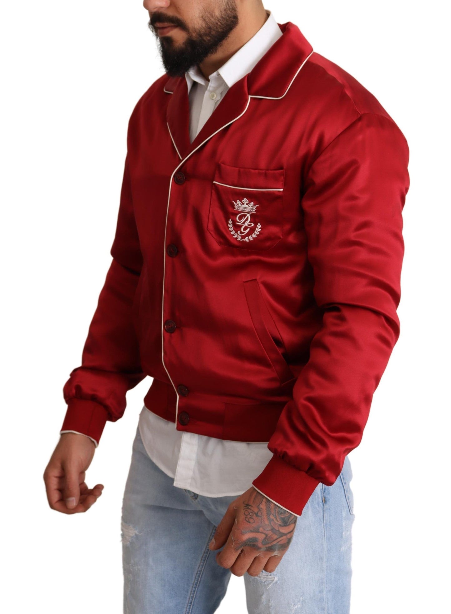 Dolce & Gabbana Sumptuous Silk Red Bomber Jacket IT48 / M