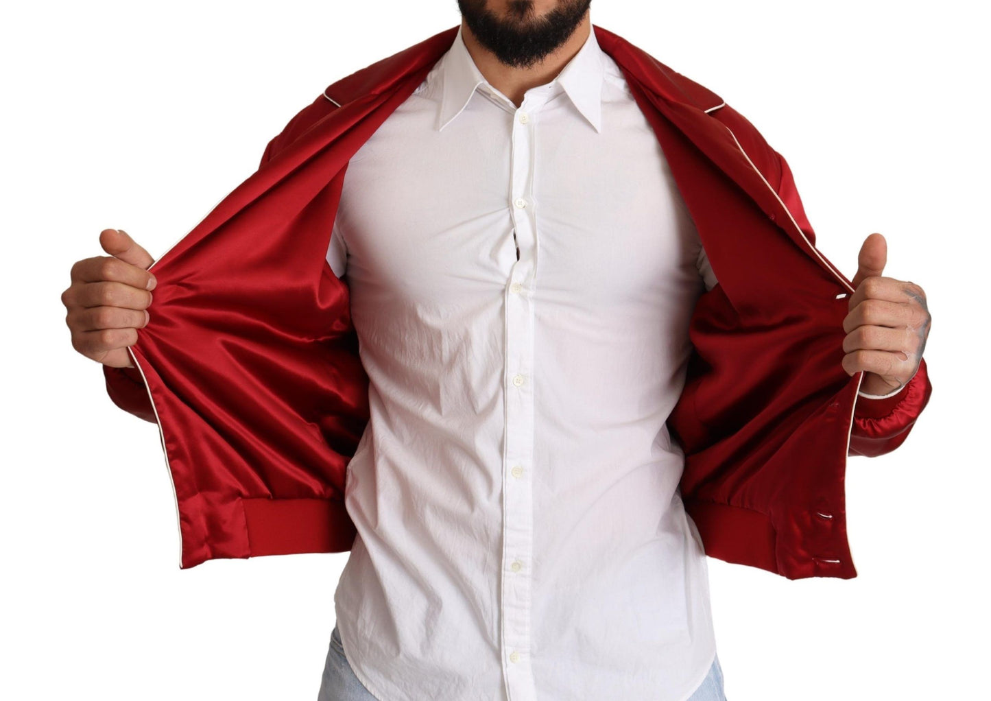 Dolce & Gabbana Sumptuous Silk Red Bomber Jacket IT48 / M