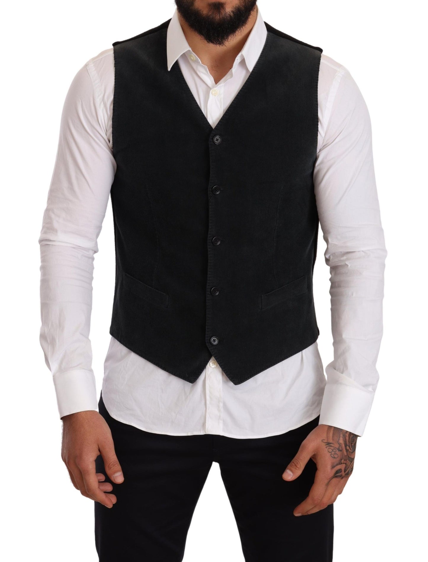 Dolce & Gabbana Elegant Black Cotton Formal Dress Vest IT48 / M