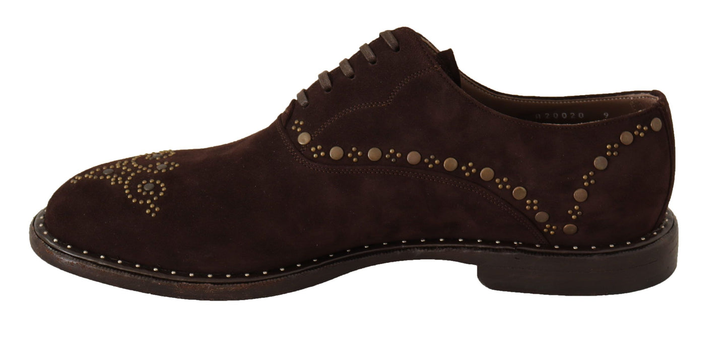 Dolce & Gabbana Elegant Brown Suede Studded Derby Shoes EU43 / US10