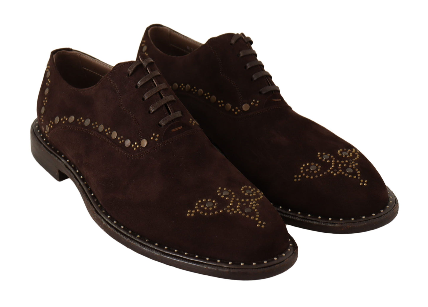 Dolce & Gabbana Elegant Brown Suede Studded Derby Shoes EU43 / US10