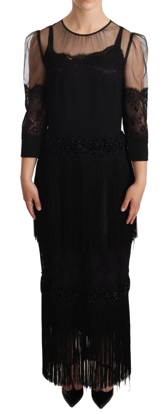 Dolce & Gabbana Elegant Lace Midi Dress in Black IT44 | L