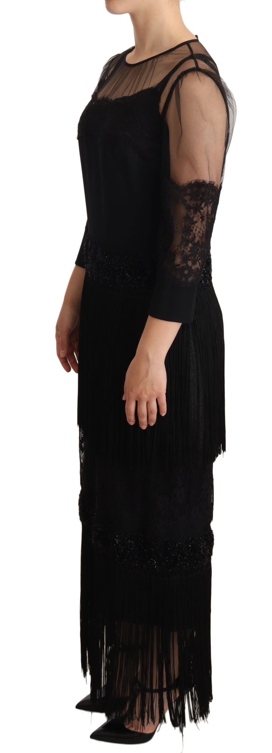 Dolce & Gabbana Elegant Lace Midi Dress in Black IT44 | L