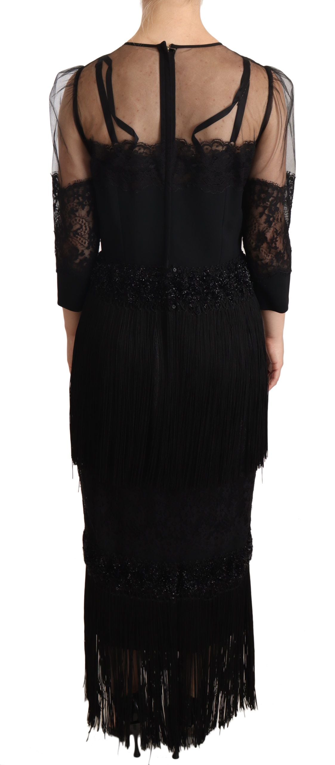 Dolce & Gabbana Elegant Lace Midi Dress in Black IT44 | L