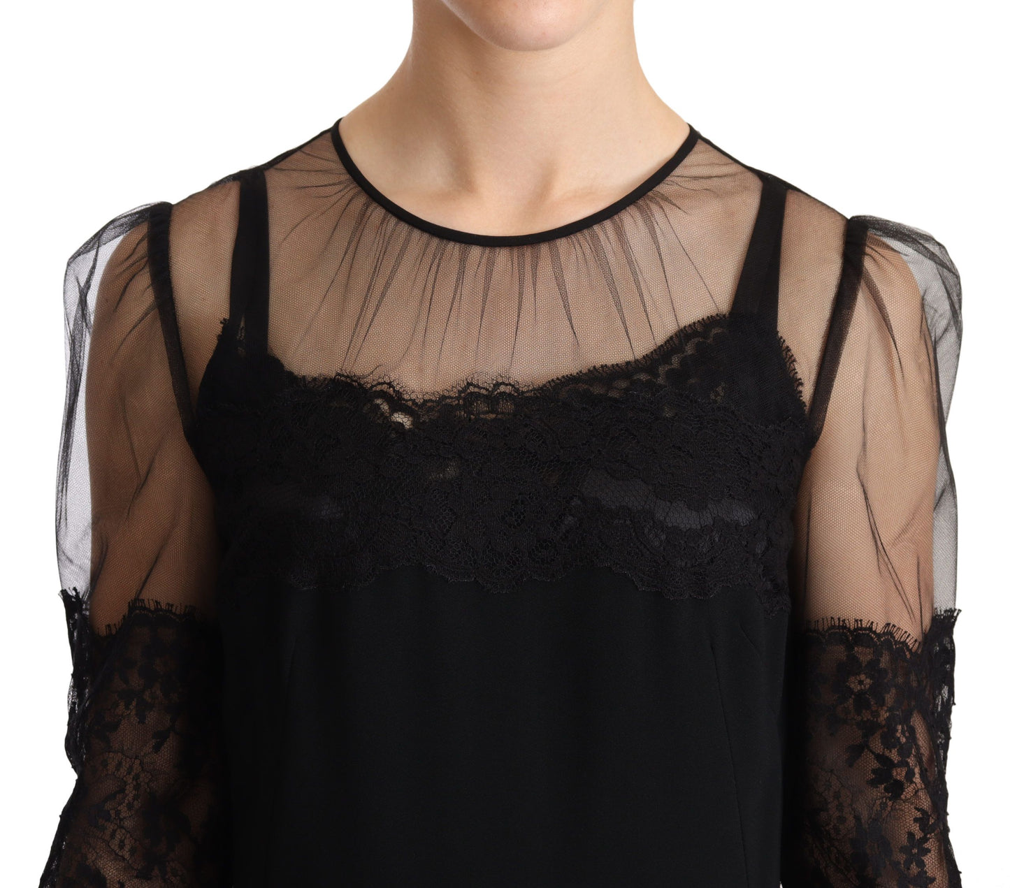 Dolce & Gabbana Elegant Lace Midi Dress in Black IT44 | L