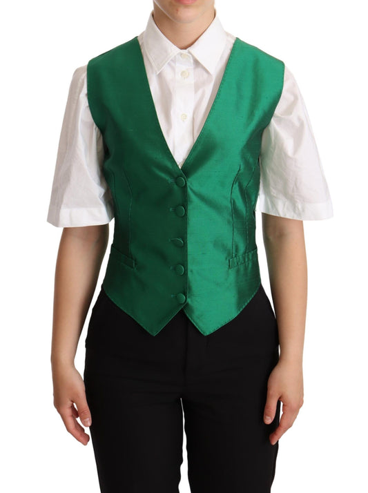 Dolce & Gabbana Elegant Green Silk Blend Waistcoat IT40 | S