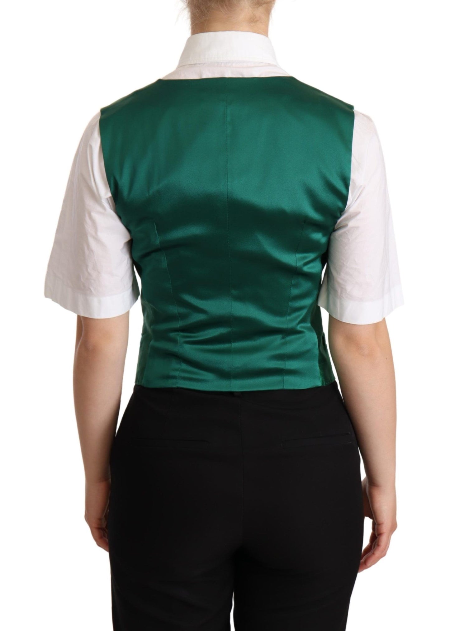 Dolce & Gabbana Elegant Green Silk Blend Waistcoat IT40 | S