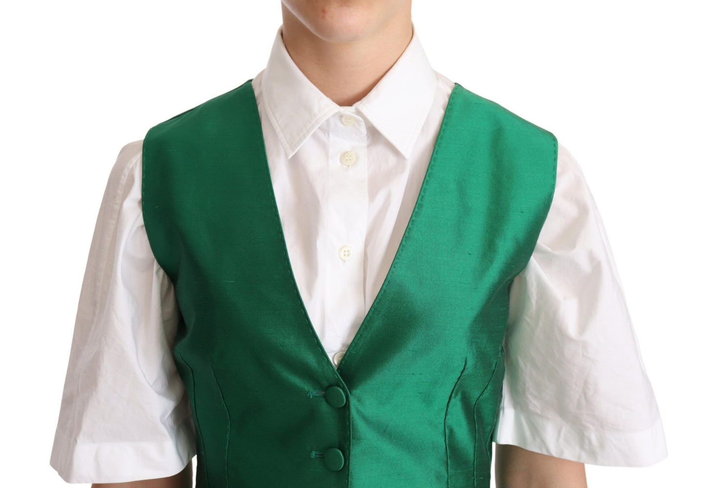 Dolce & Gabbana Elegant Green Silk Blend Waistcoat IT40 | S