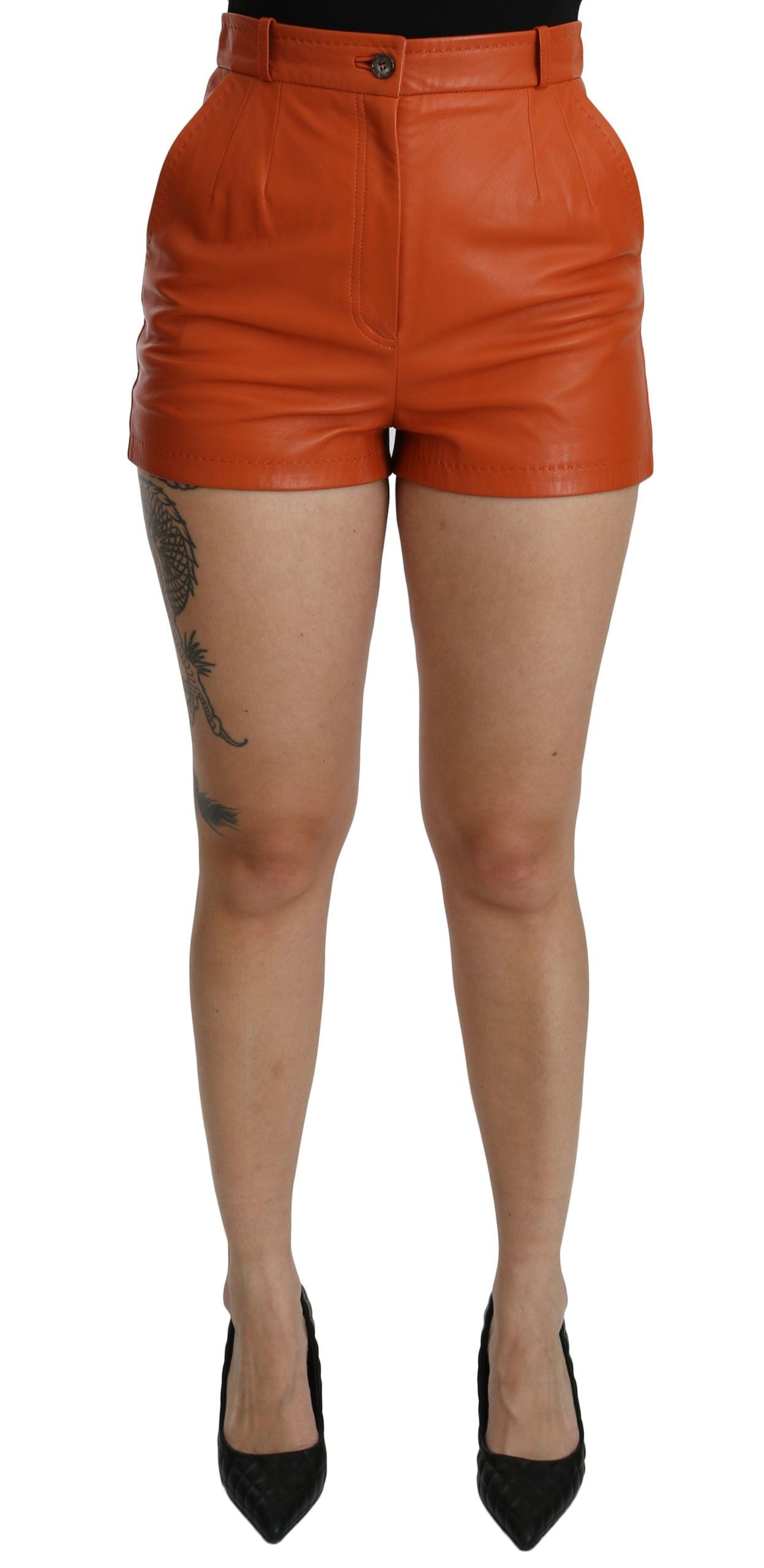 Dolce & Gabbana Chic Orange Leather High Waist Hot Pants IT40 / S