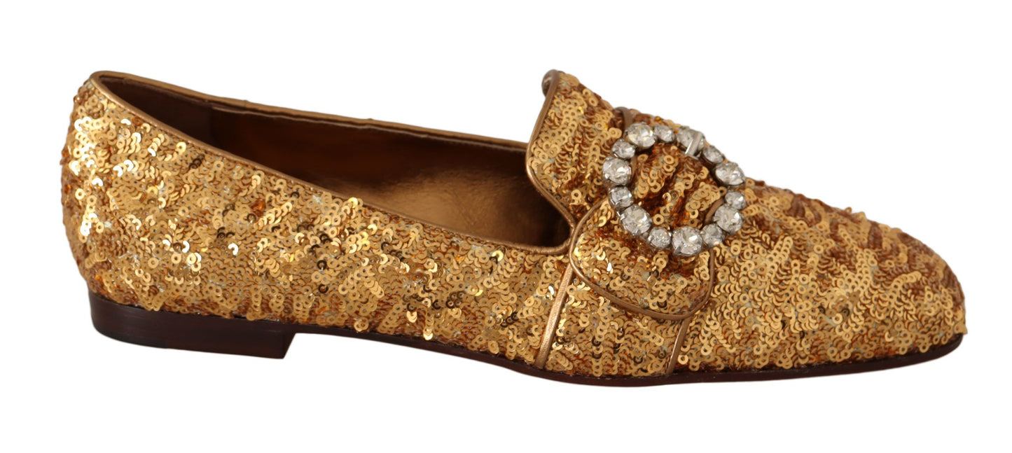 Dolce & Gabbana Elegant Gold Sequin Crystal Flats EU37 / US6.5