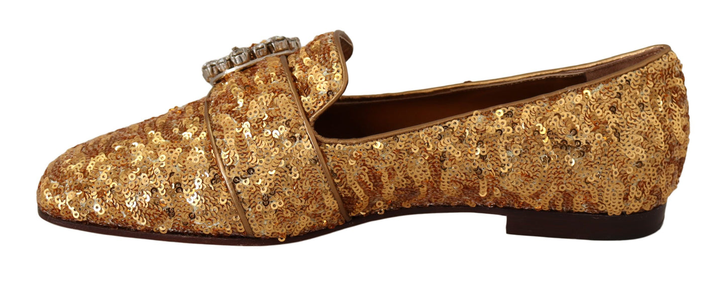 Dolce & Gabbana Elegant Gold Sequin Crystal Flats EU37 / US6.5