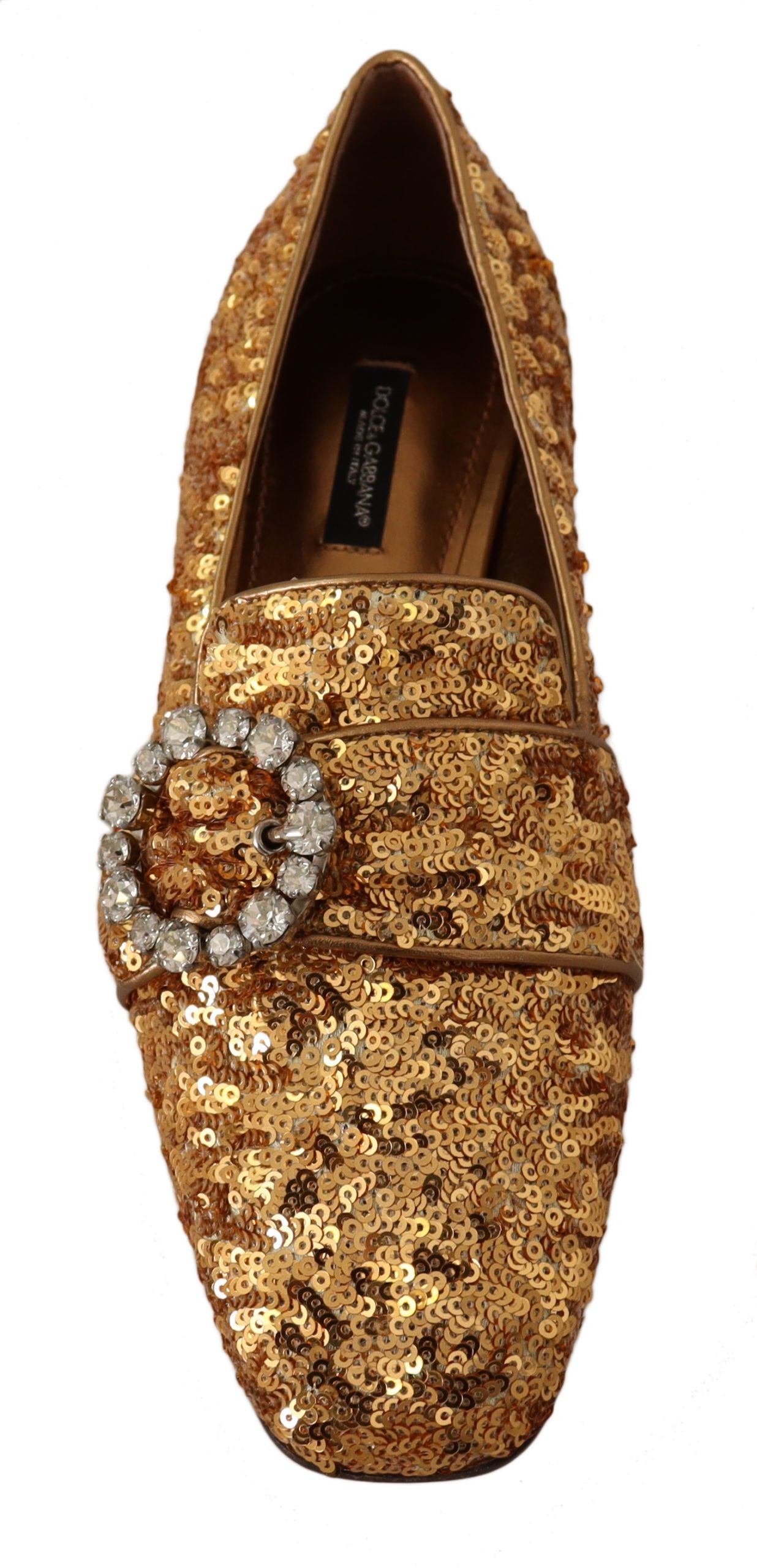 Dolce & Gabbana Elegant Gold Sequin Crystal Flats EU37 / US6.5