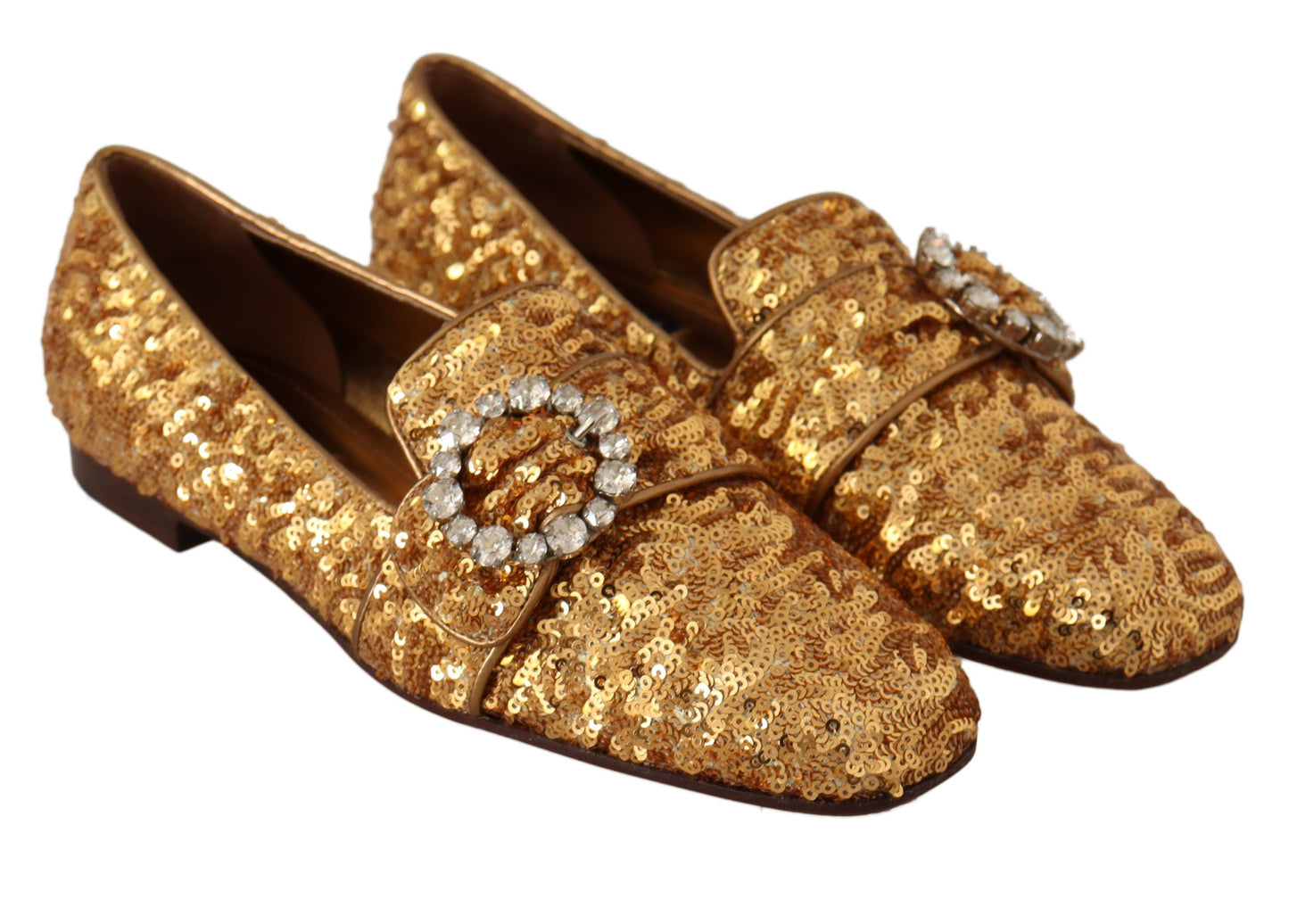 Dolce & Gabbana Elegant Gold Sequin Crystal Flats EU37 / US6.5