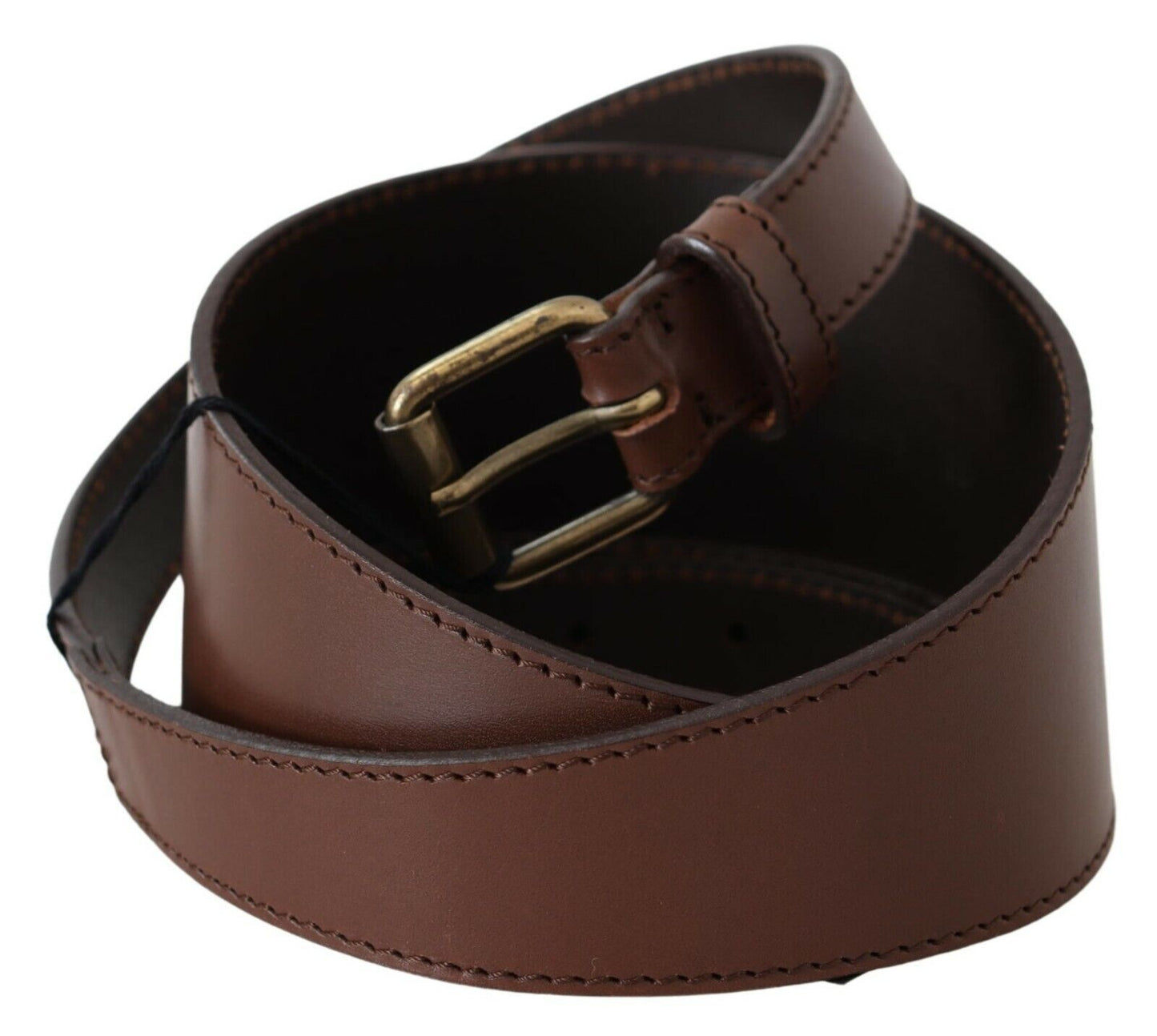 PLEIN SUD Chic Brown Leather Fashion Belt with Bronze-Tone Hardware 95 cm / 38 Inches