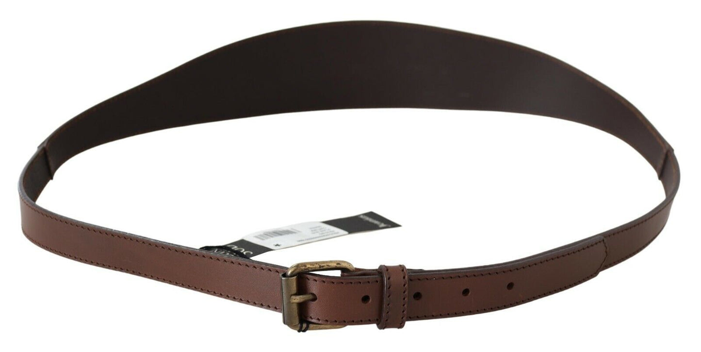 PLEIN SUD Chic Brown Leather Fashion Belt with Bronze-Tone Hardware 95 cm / 38 Inches