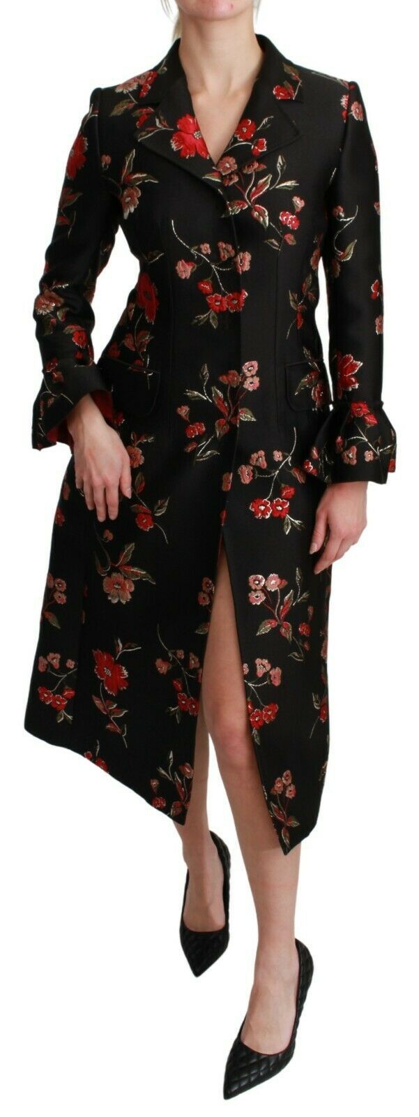 Dolce & Gabbana Elegant Floral Embroidered Trench Coat IT40 | S