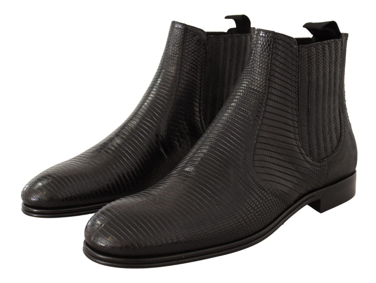 Dolce & Gabbana Elegant Black Leather Lizard Skin Derby Boots EU40 / US7