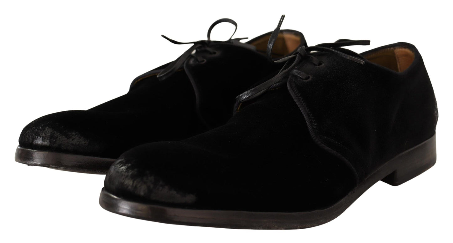 Dolce & Gabbana Elegant Black Velvet Derby Shoes EU42 / US9