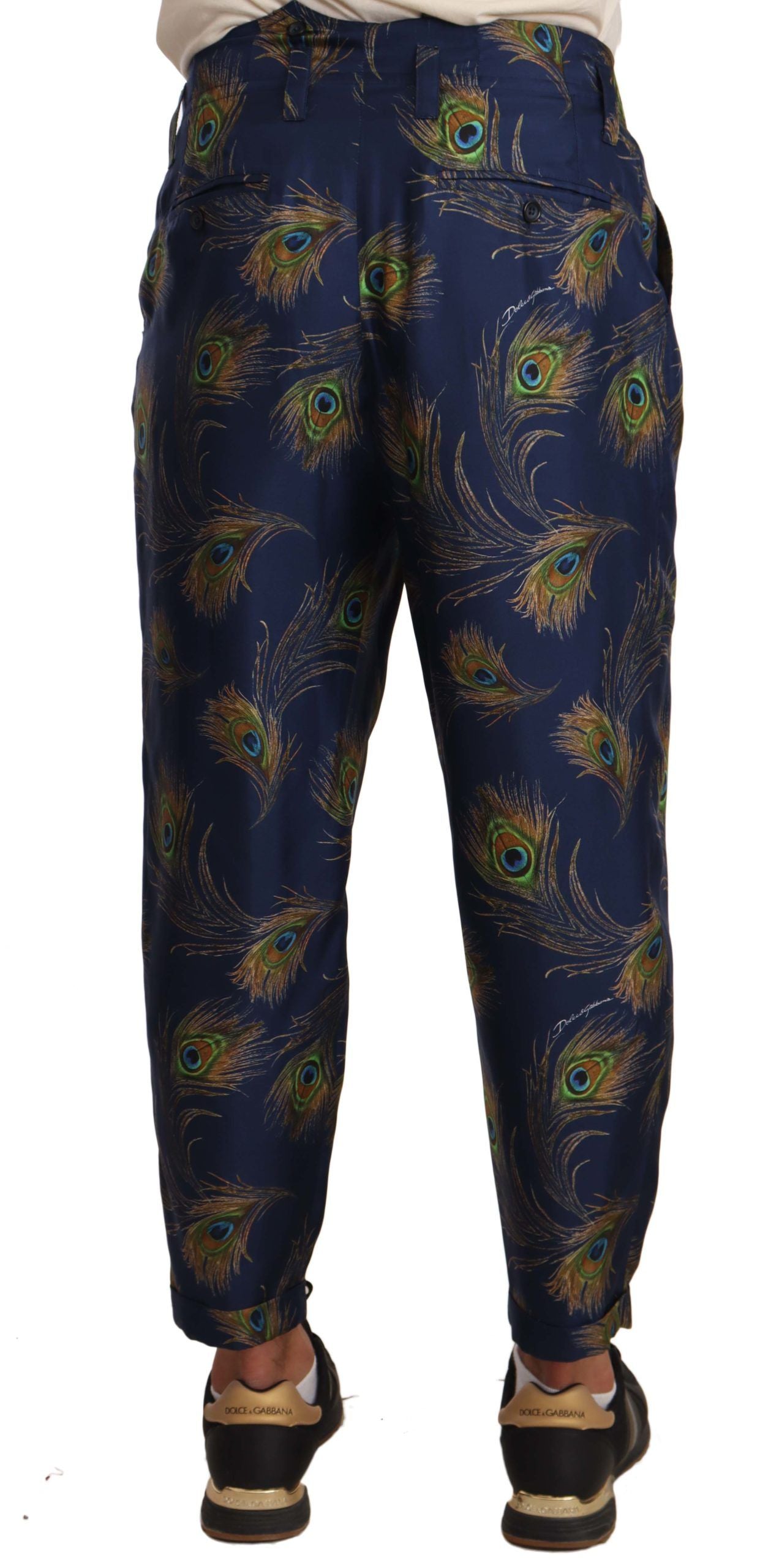 Dolce & Gabbana Exquisite Peacock Print Silk Trousers IT48 / M