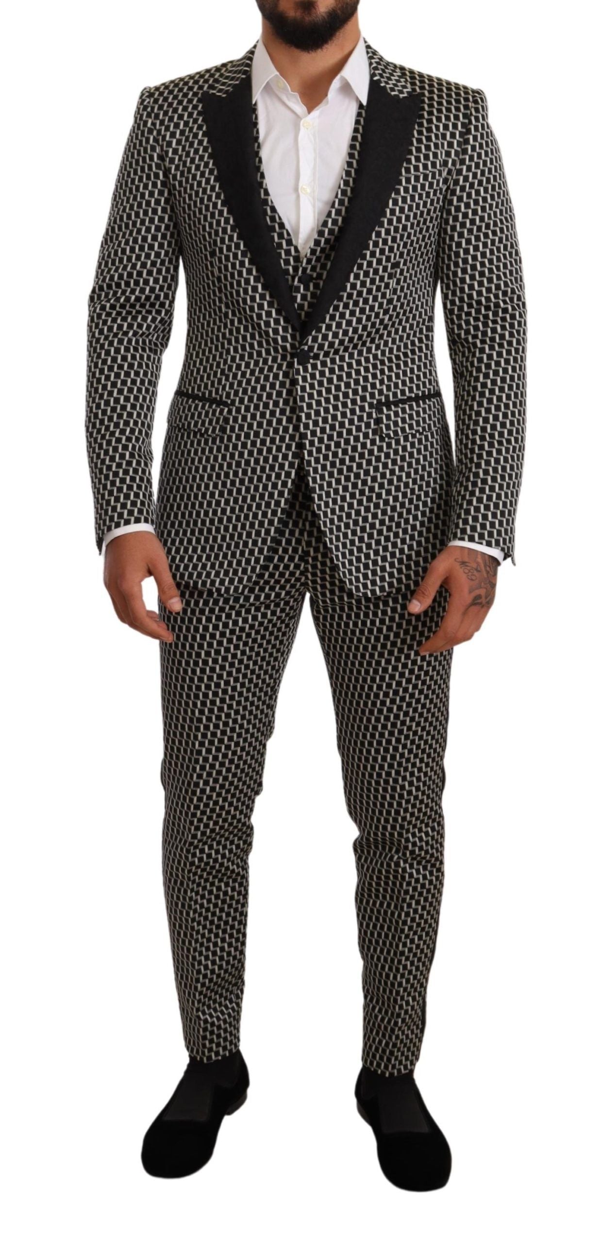 Dolce & Gabbana Elegant Martini Black Check Three-Piece Suit IT48 / M