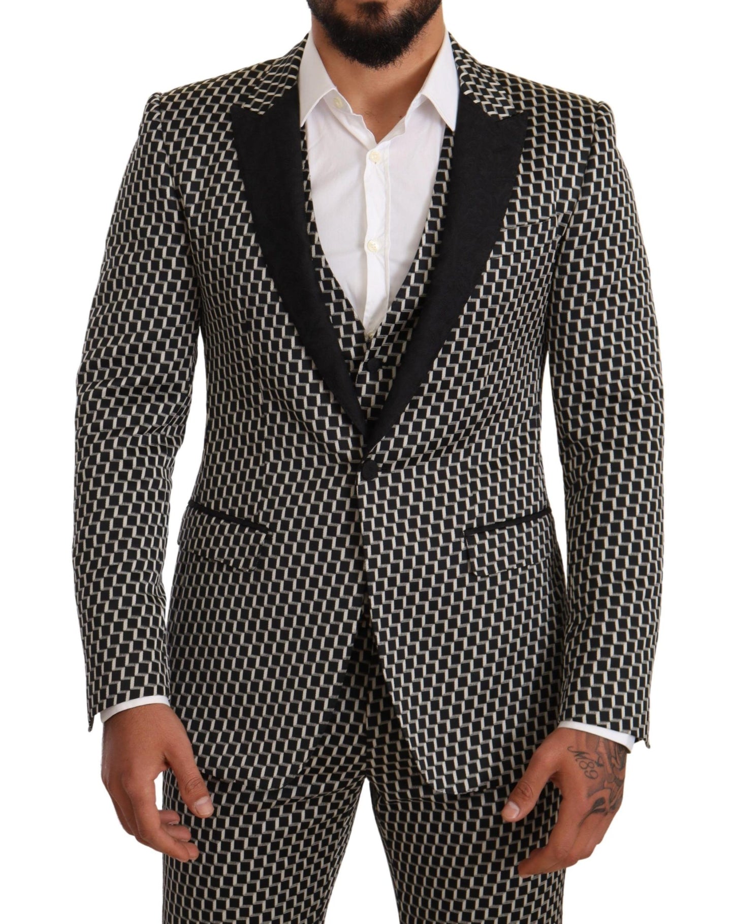 Dolce & Gabbana Elegant Martini Black Check Three-Piece Suit IT48 / M