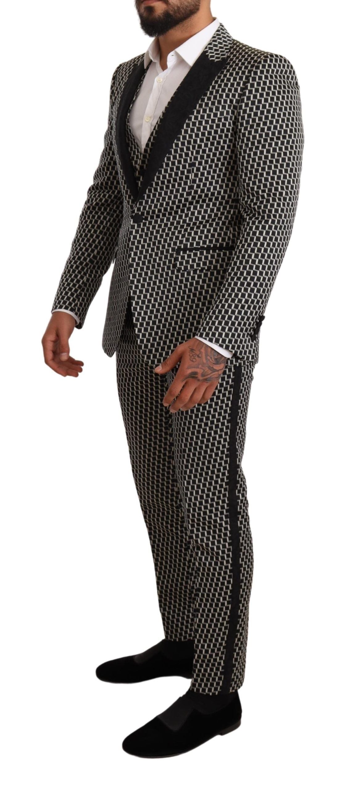 Dolce & Gabbana Elegant Martini Black Check Three-Piece Suit IT48 / M