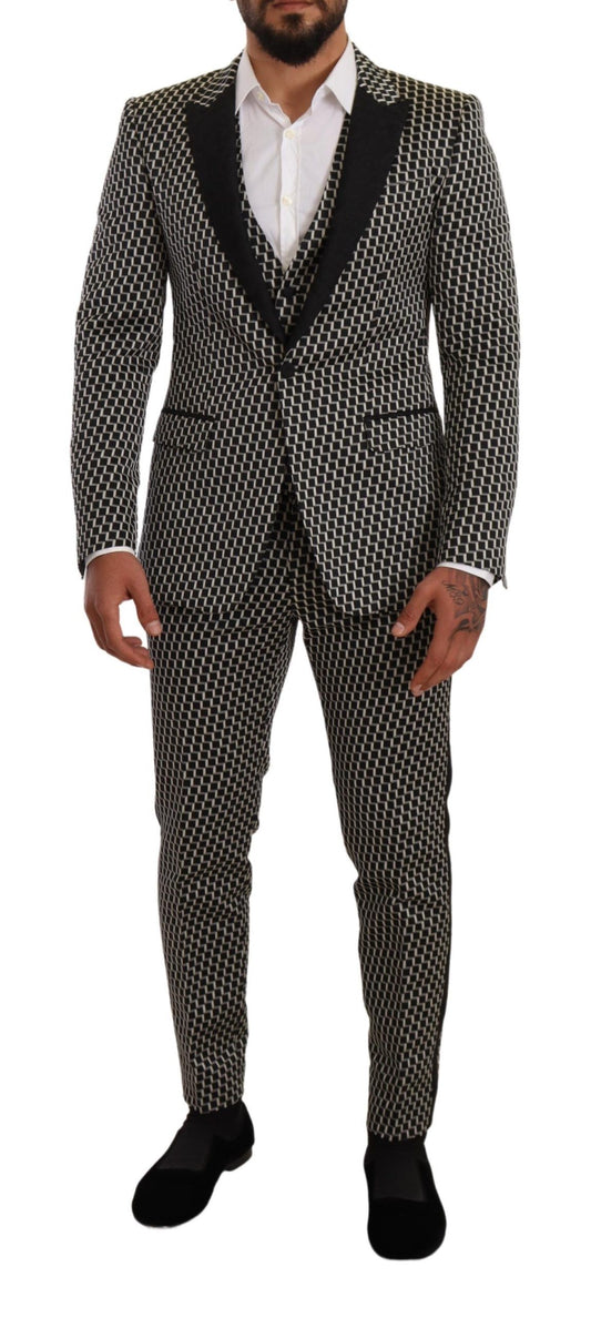 Dolce & Gabbana Elegant Martini Black Check Three-Piece Suit IT48 / M