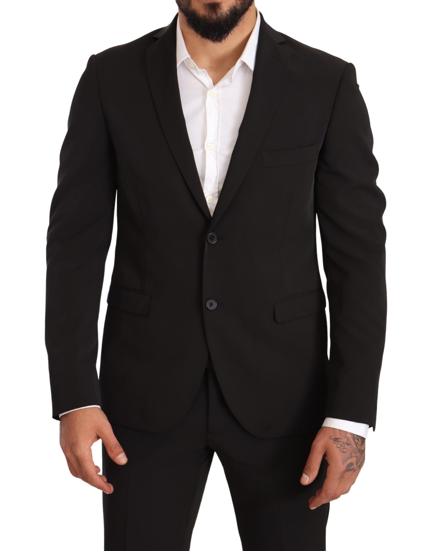 Domenico Tagliente Elegant Black Slim Fit Two-Piece Suit IT50 | L