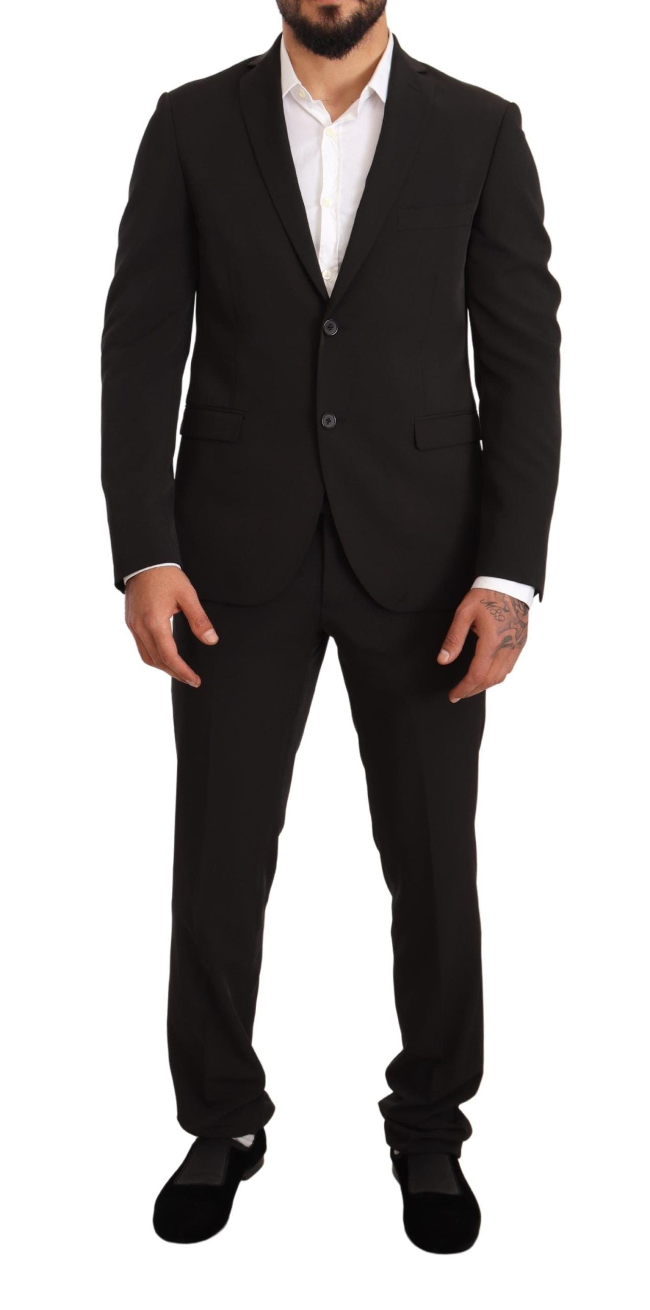 Domenico Tagliente Elegant Black Slim Fit Two-Piece Suit IT50 | L