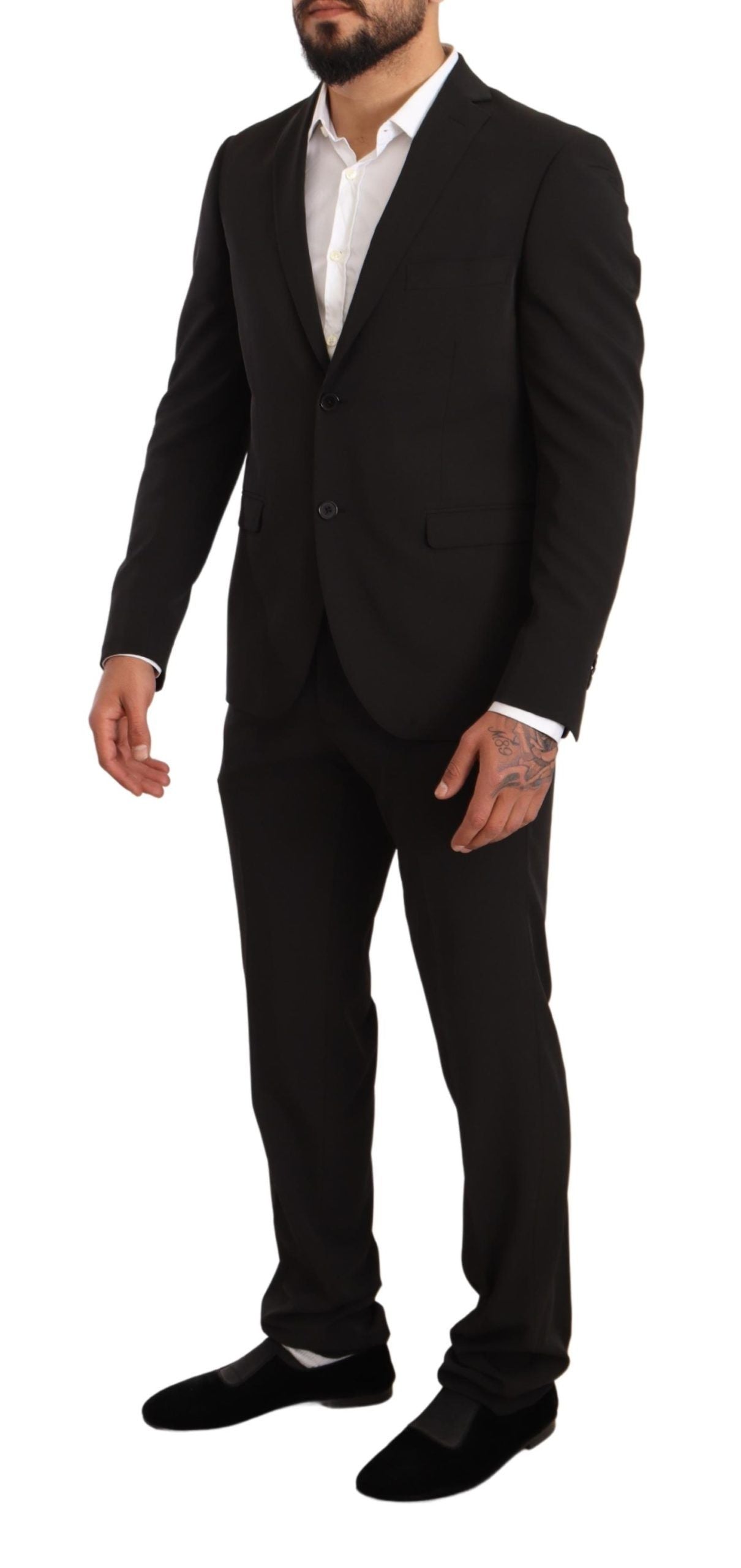 Domenico Tagliente Elegant Black Slim Fit Two-Piece Suit IT50 | L