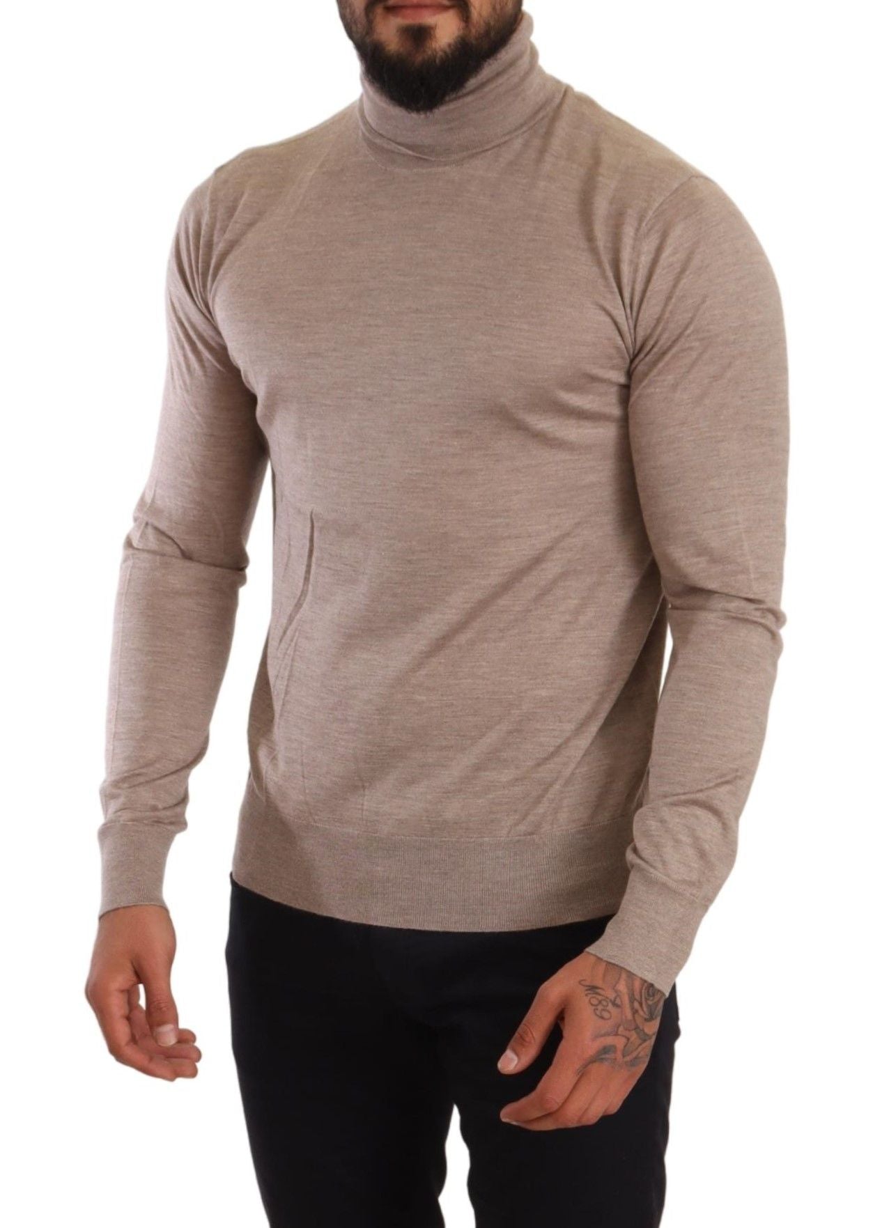 Dolce & Gabbana Beige Turtleneck Cashmere-Silk Blend Sweater IT50 / L