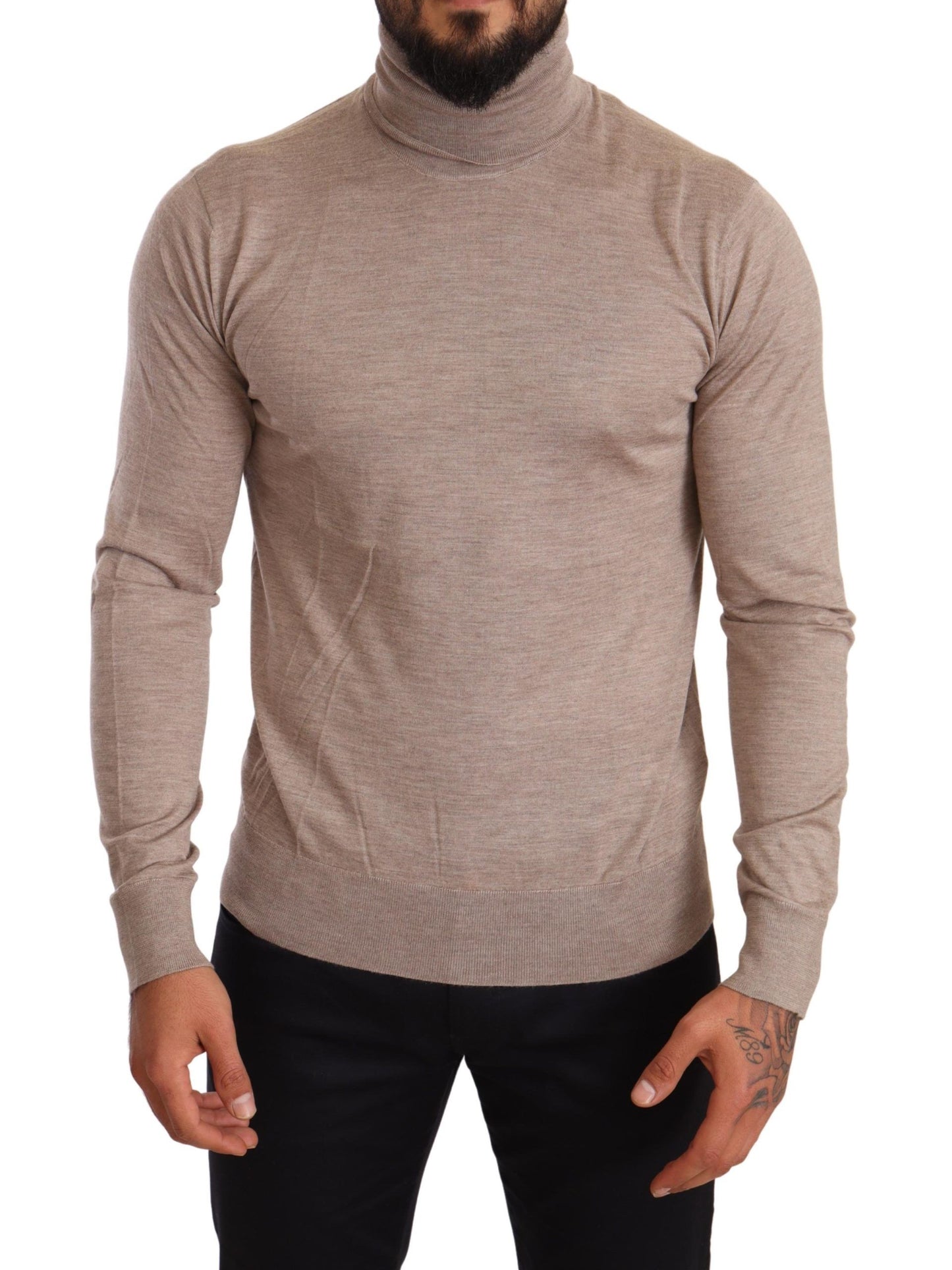 Dolce & Gabbana Beige Turtleneck Cashmere-Silk Blend Sweater IT50 / L