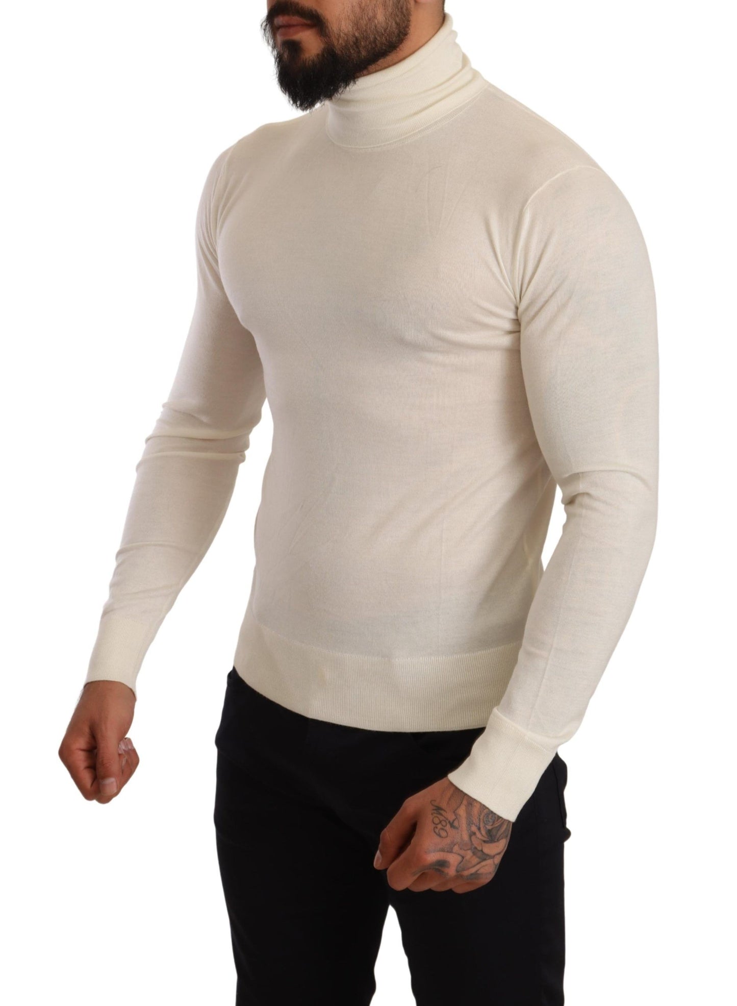 Dolce & Gabbana Ivory Cashmere-Silk Blend Turtleneck Sweater IT46 / S