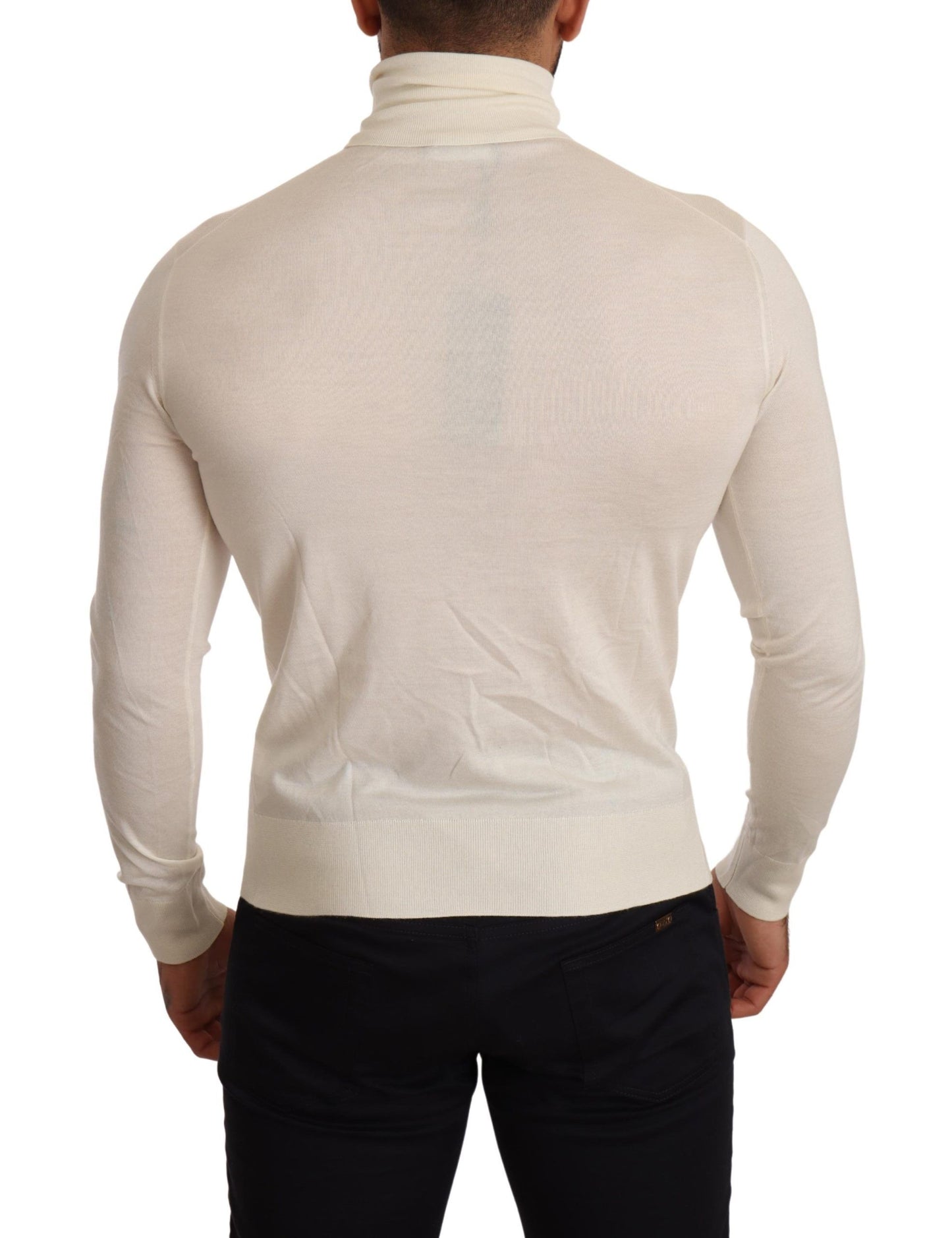 Dolce & Gabbana Ivory Cashmere-Silk Blend Turtleneck Sweater IT46 / S