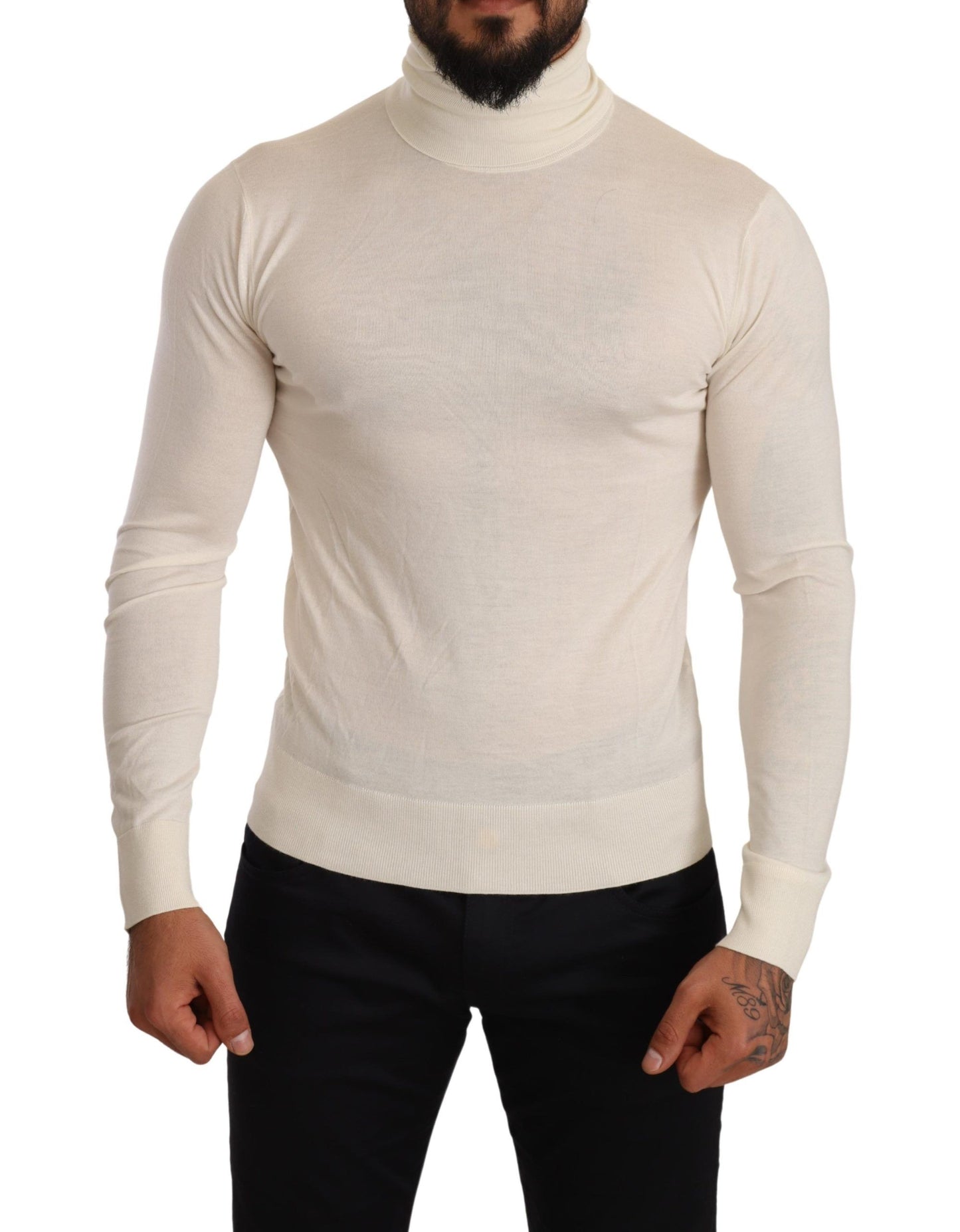 Dolce & Gabbana Ivory Cashmere-Silk Blend Turtleneck Sweater IT46 / S