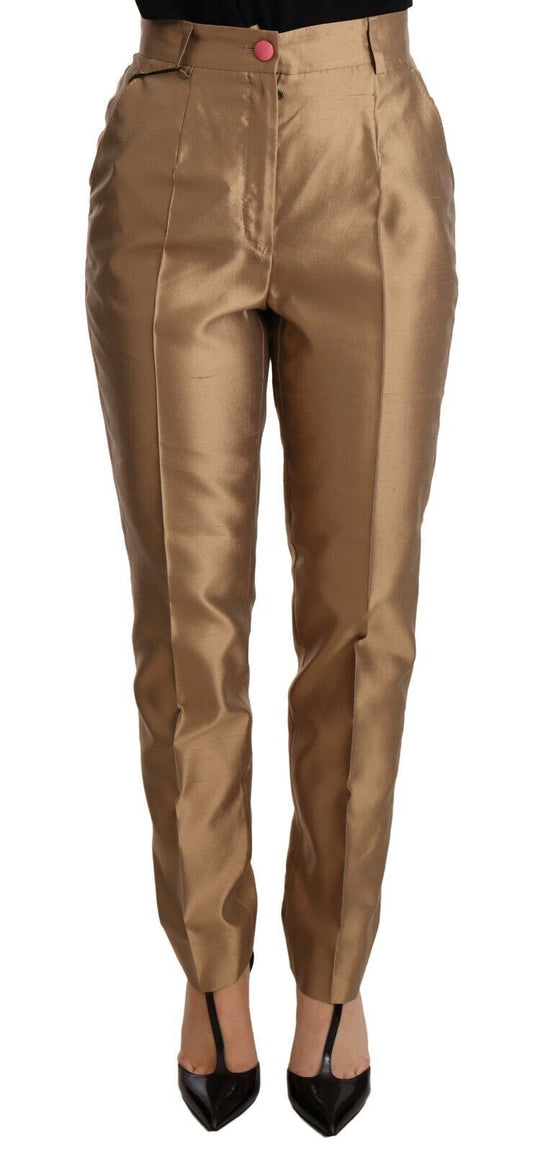 Dolce & Gabbana Elegant Tapered Silk Trousers in Gold IT36 / XS