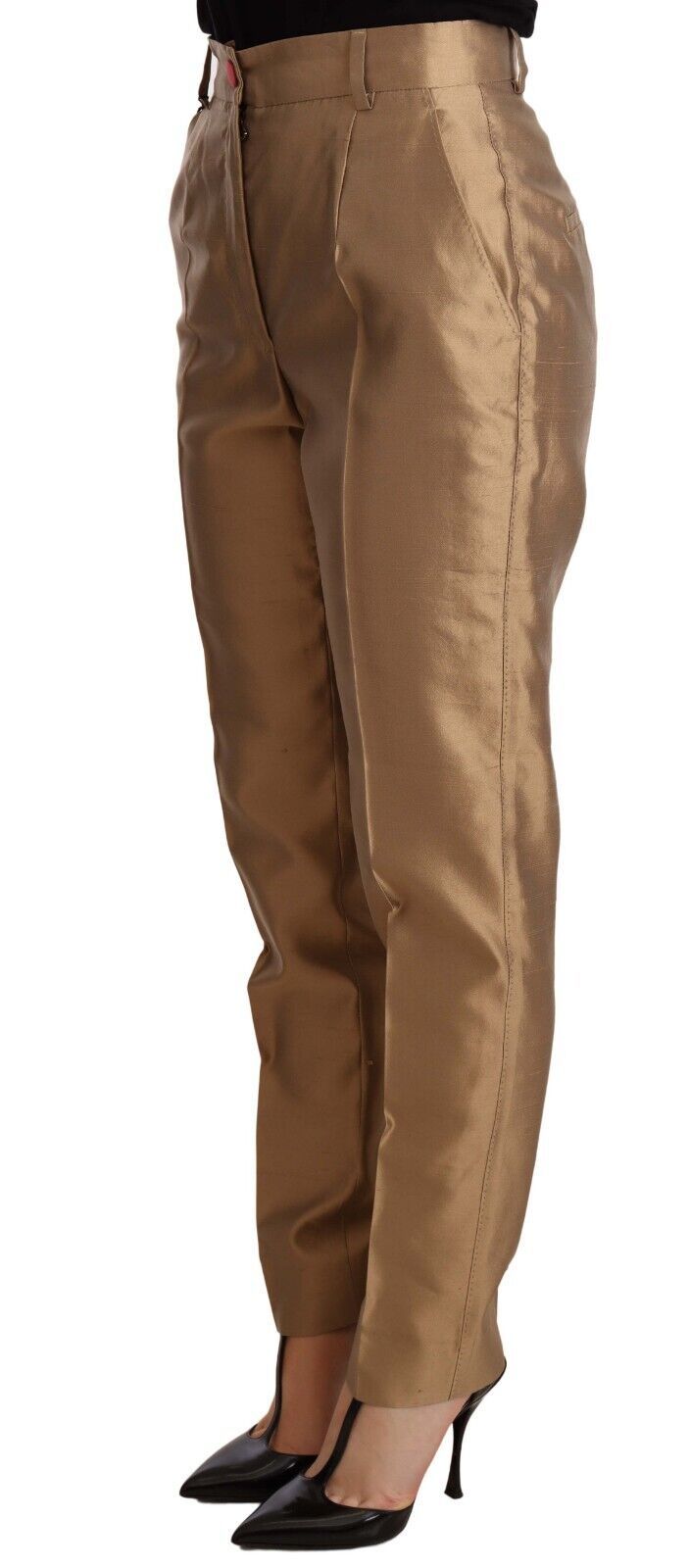 Dolce & Gabbana Elegant Tapered Silk Trousers in Gold IT36 / XS