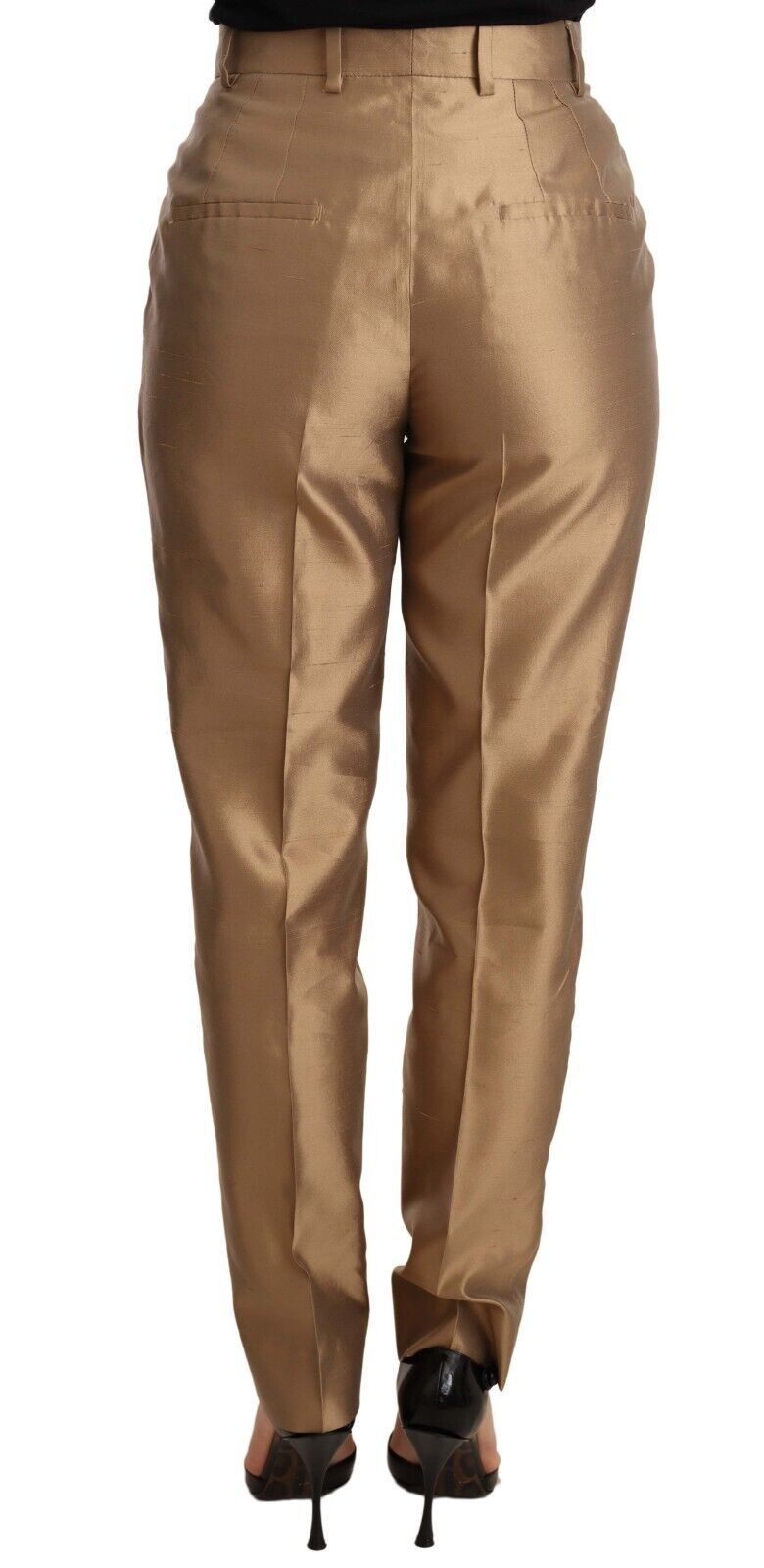 Dolce & Gabbana Elegant Tapered Silk Trousers in Gold IT36 / XS