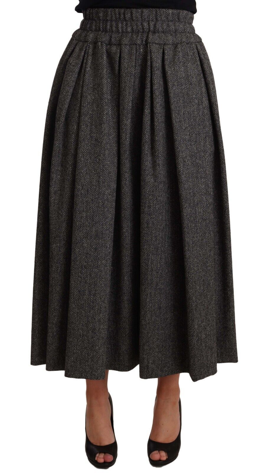 Dolce & Gabbana Elegant A-Line Midi Wool Skirt in Gray Zigzag IT40 / S