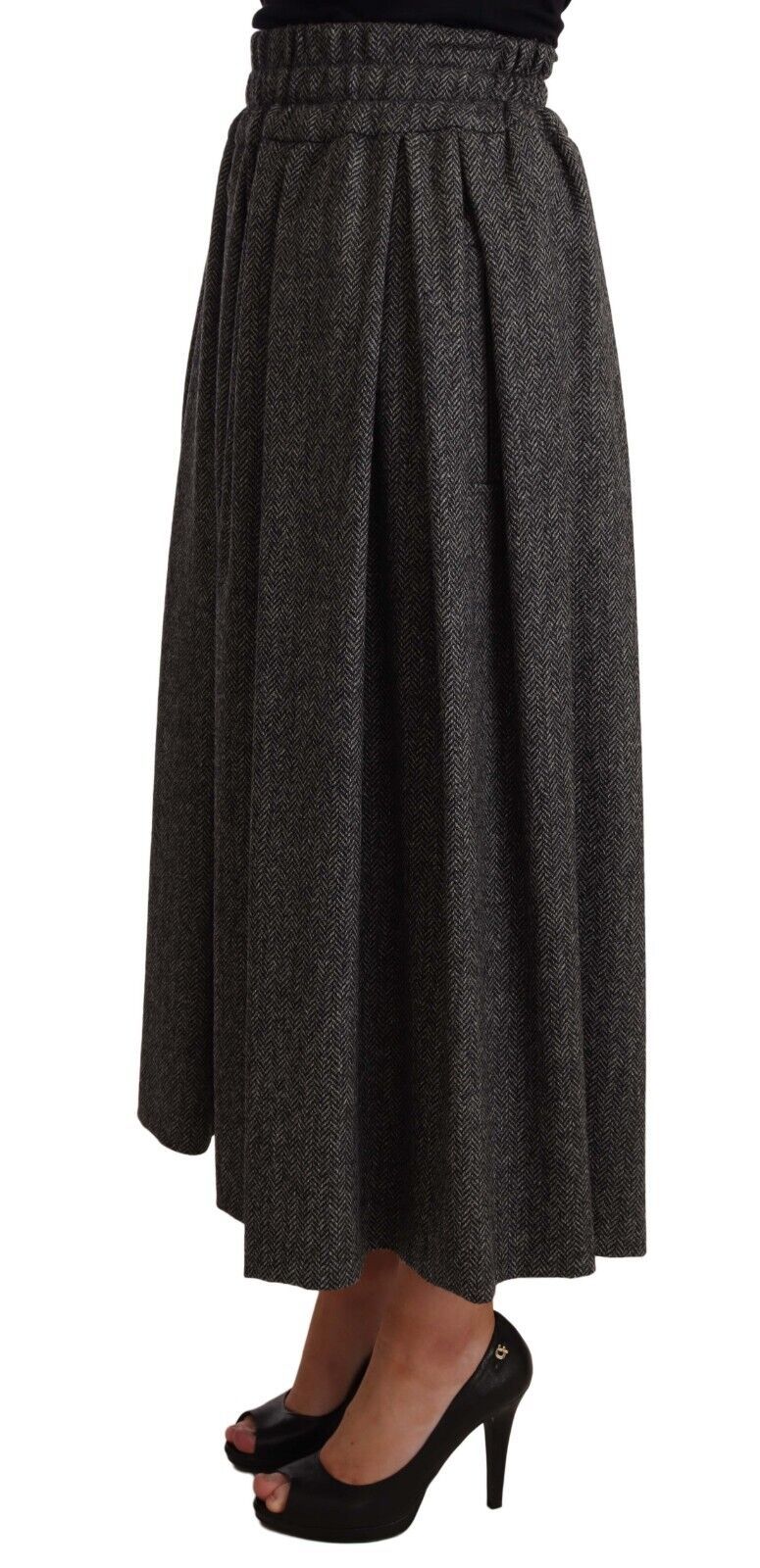 Dolce & Gabbana Elegant A-Line Midi Wool Skirt in Gray Zigzag IT40 / S