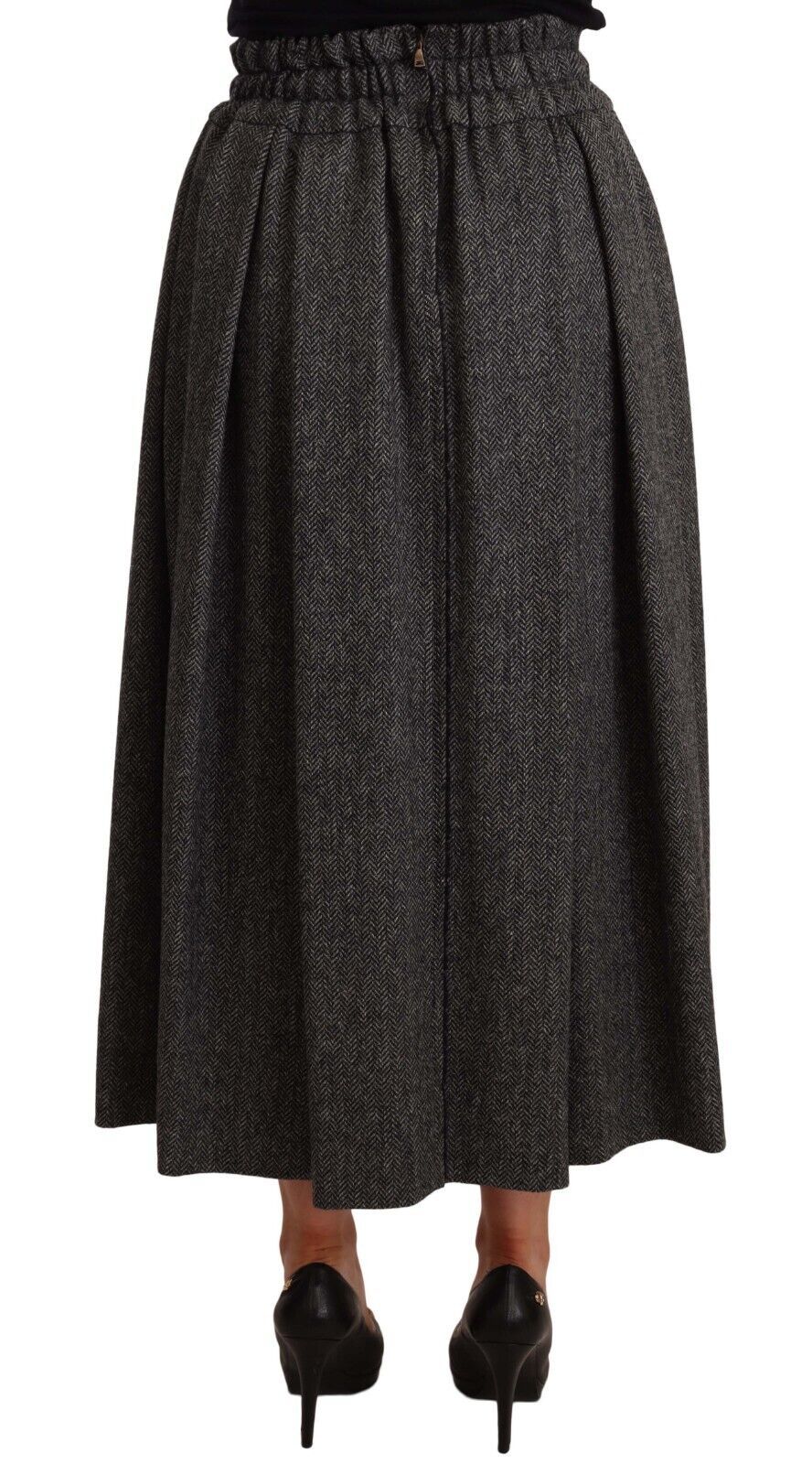 Dolce & Gabbana Elegant A-Line Midi Wool Skirt in Gray Zigzag IT40 / S