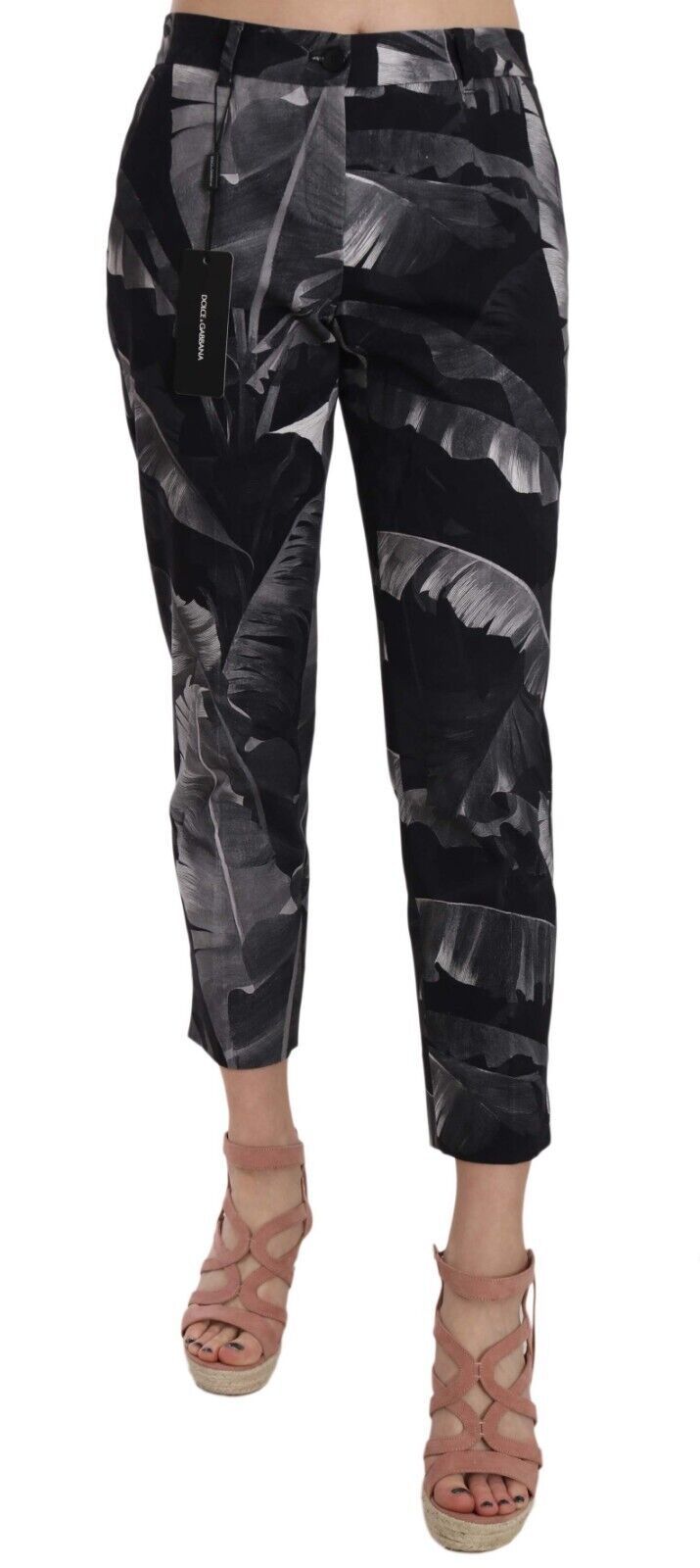 Dolce & Gabbana Elegant Black Banana Leaf Print Capri Pants IT46 / L