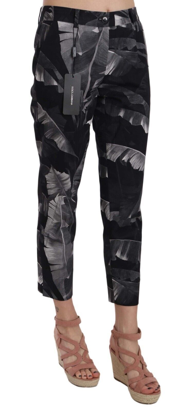 Dolce & Gabbana Elegant Black Banana Leaf Print Capri Pants IT46 / L