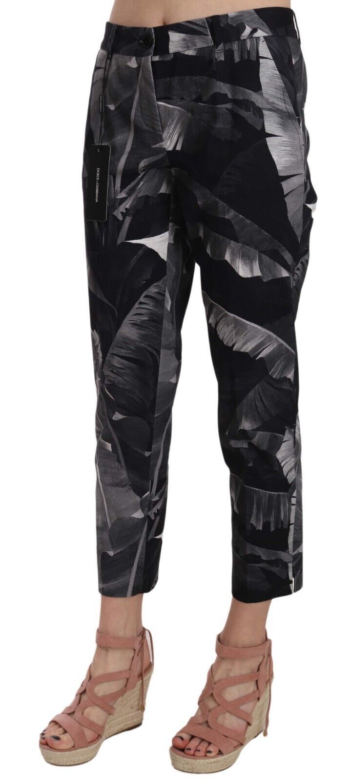 Dolce & Gabbana Elegant Black Banana Leaf Print Capri Pants IT46 / L