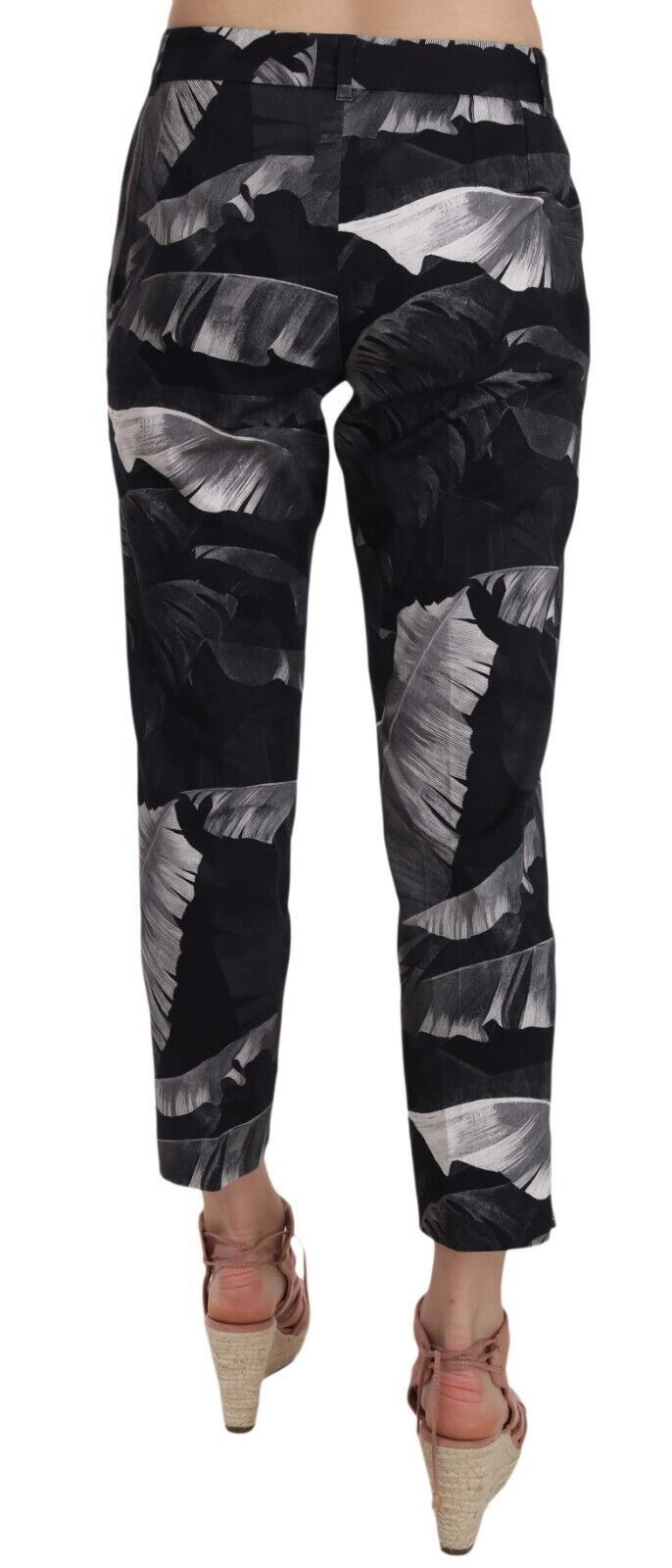 Dolce & Gabbana Elegant Black Banana Leaf Print Capri Pants IT46 / L