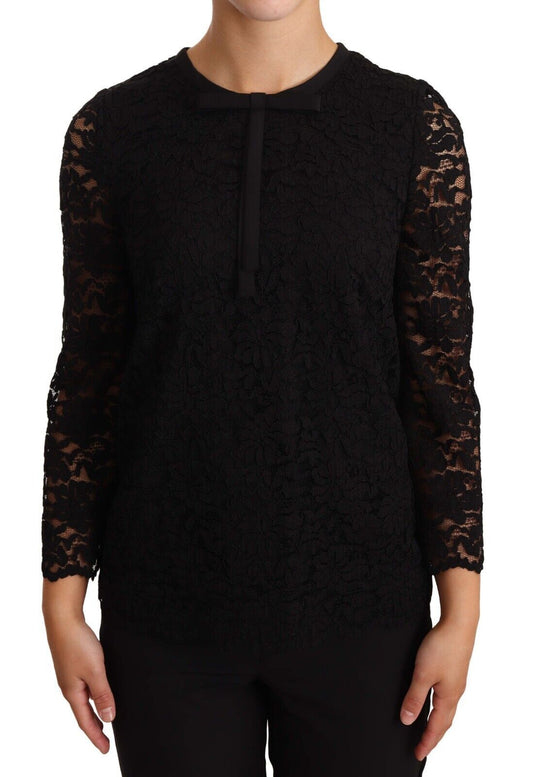 Dolce & Gabbana Elegant Black Floral Lace Long Sleeve Top IT36 / XS