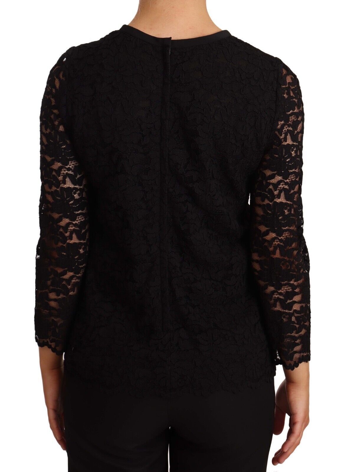 Dolce & Gabbana Elegant Black Floral Lace Long Sleeve Top IT36 / XS