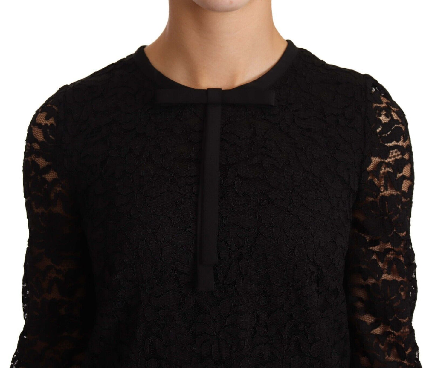 Dolce & Gabbana Elegant Black Floral Lace Long Sleeve Top IT36 / XS