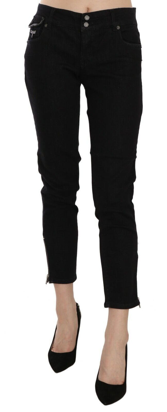 John Galliano Chic Black Mid Waist Slim Cropped  Jeans W24